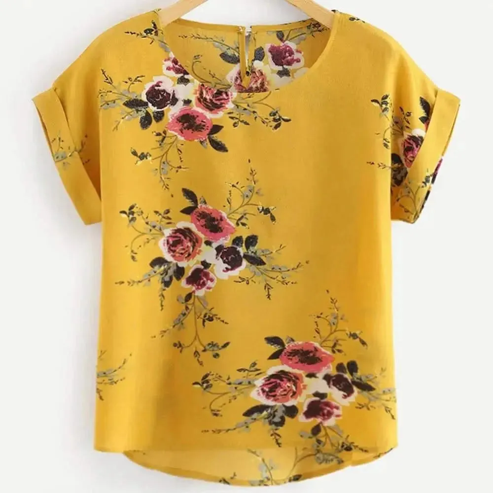 Summer Fashion Floral Print Blouse Pullover