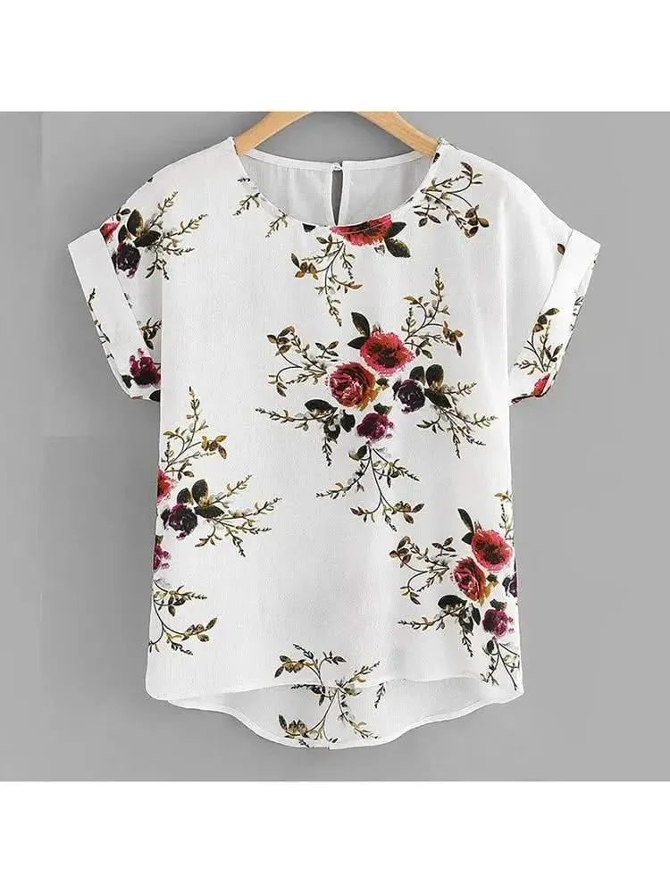 Summer Fashion Floral Print Blouse Pullover