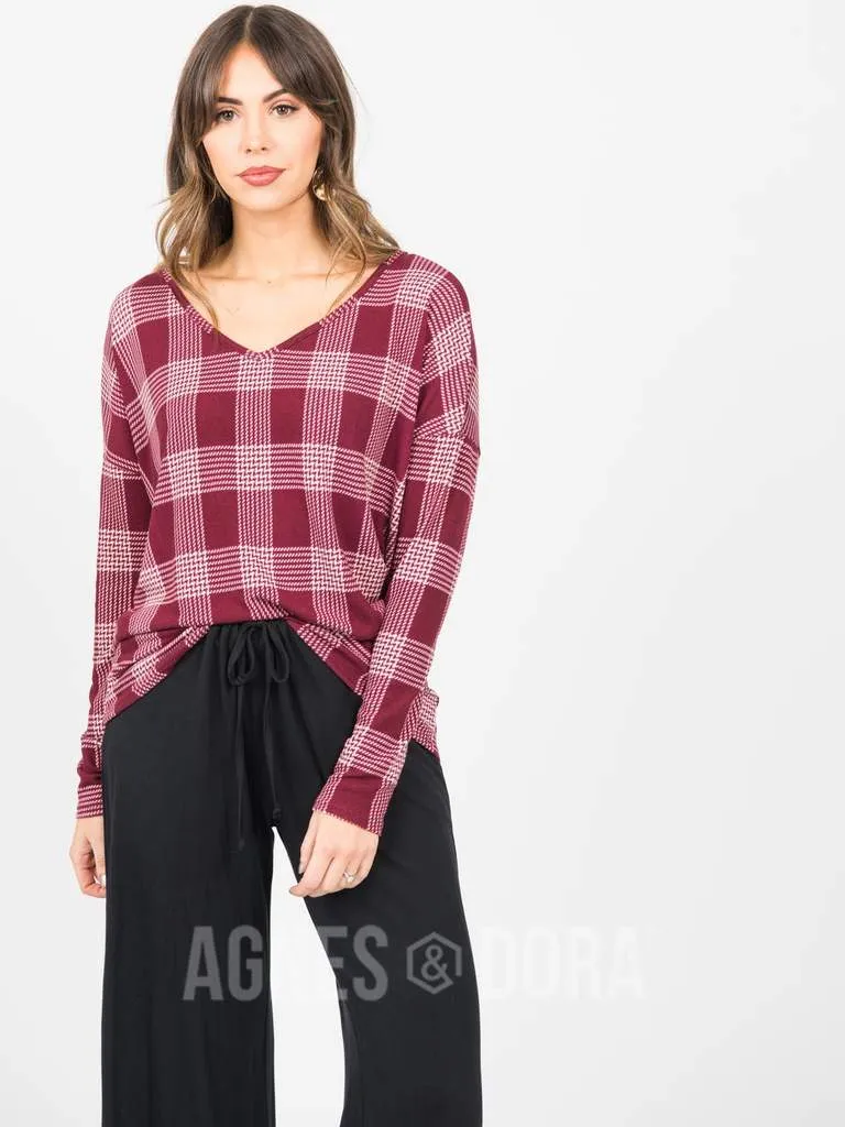 Urban Pullover in Burgundy Glen Plaid