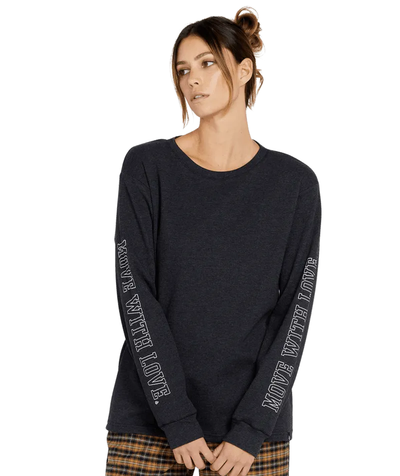 VOLCOM Women's Dede Lovelace Long Sleeve T-Shirt Black/Charcoal