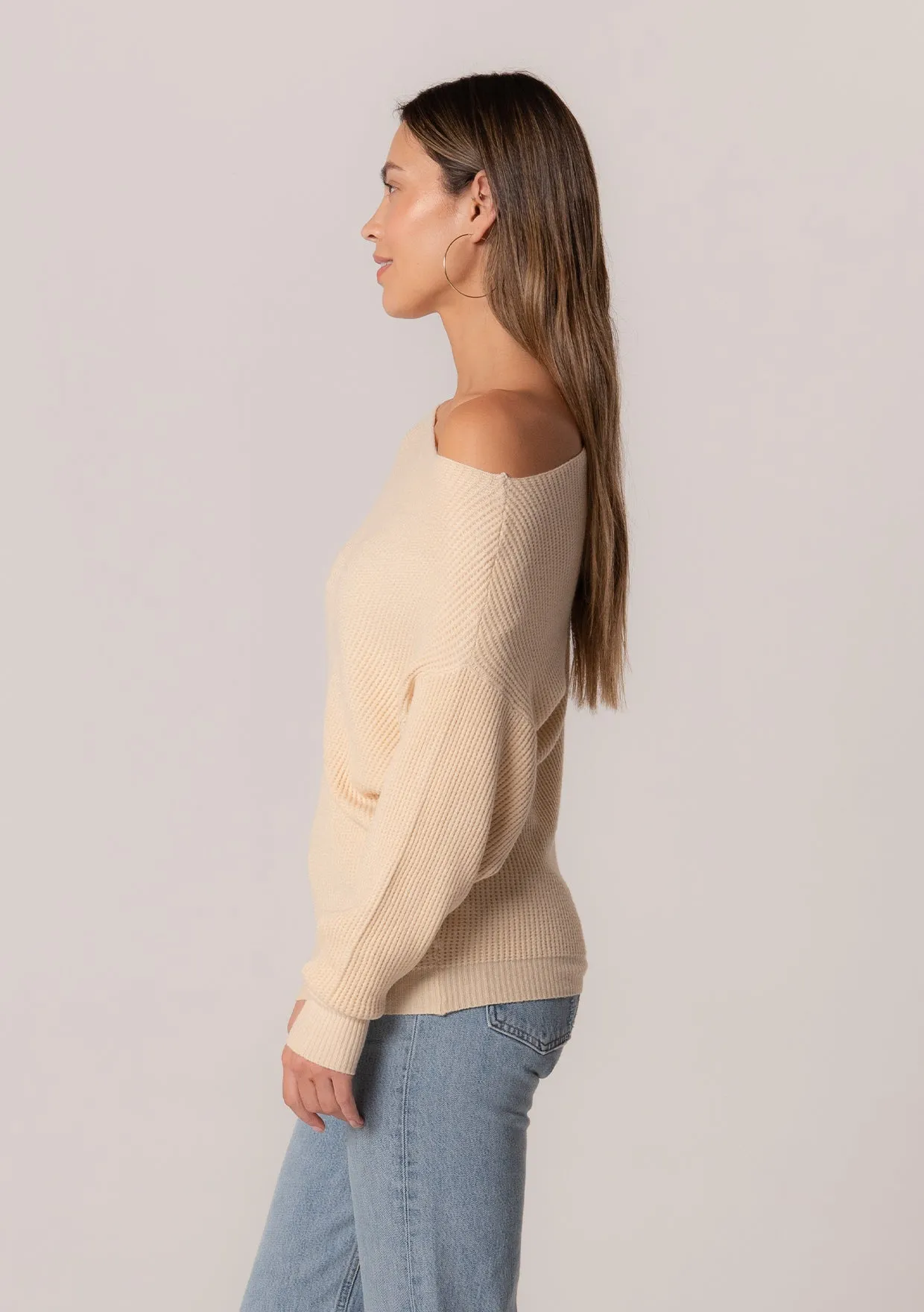 Waffle Cozy Boat Neck Pullover Sweater